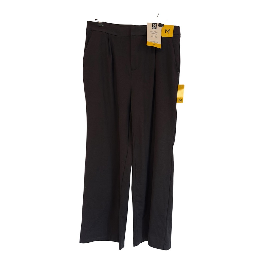 Members Mark Womens Wide Leg Trouser Black Soft Knit‎ Pleated Pants Size M NEW